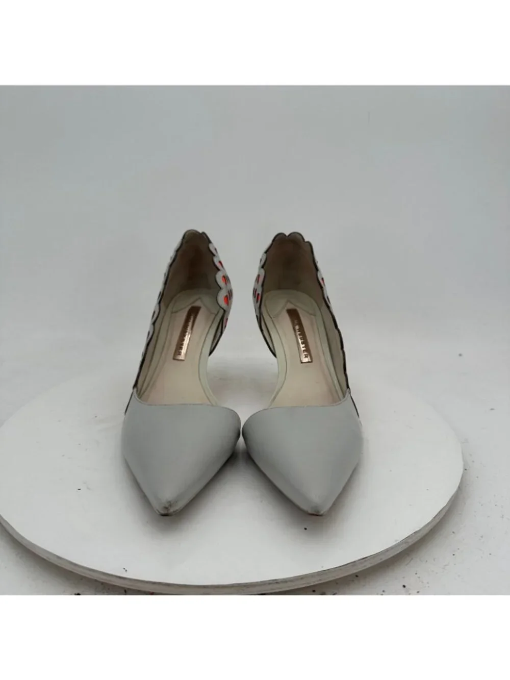 Sophia Webster Women Size EU 37.5 US 7 Light Grey Orange Polkadot Pump Shoes